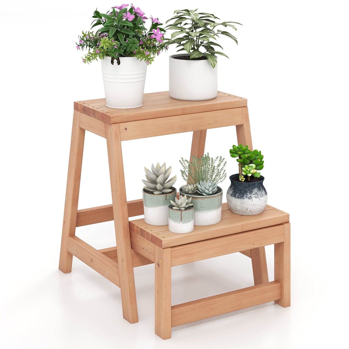 Wood Folding 2-Step Stool, Indoor Outdoor Plant Stand, Natural Kitchen Utensils at Gallery Canada