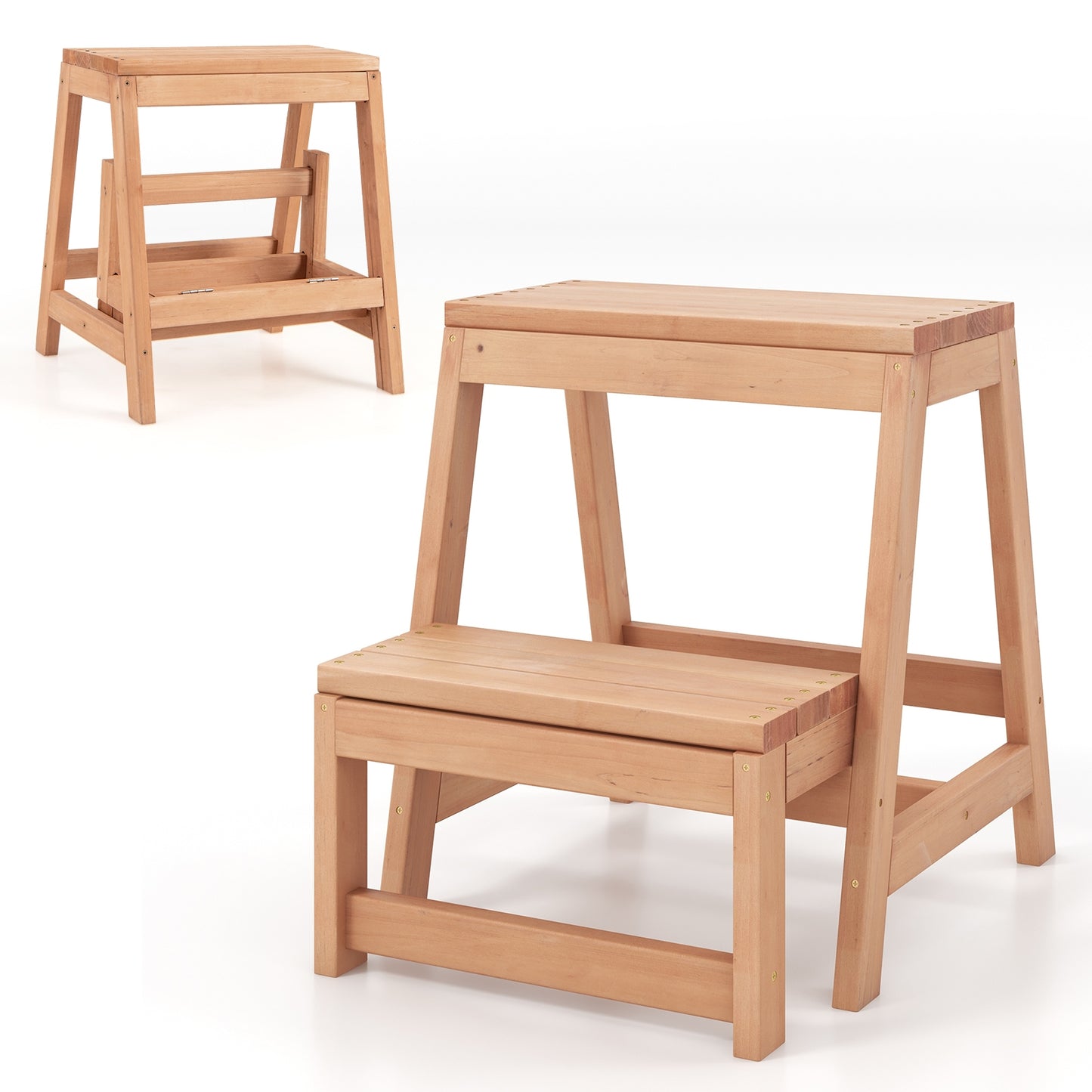 Multipurpose Wood Folding 2-Step Stool for Indoor Outdoor Plant Stand, Natural Kitchen Utensils at Gallery Canada