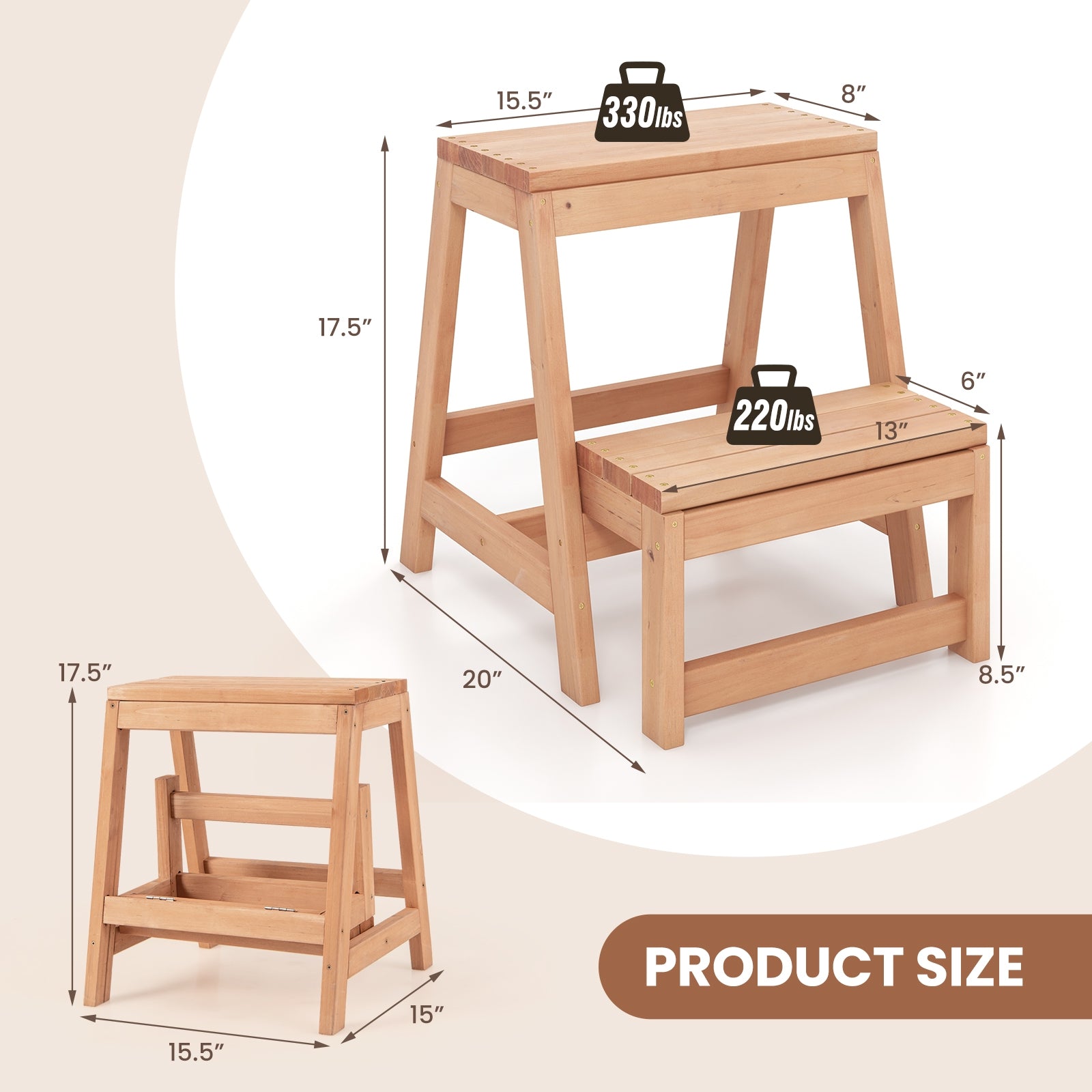 Multipurpose Wood Folding 2-Step Stool for Indoor Outdoor Plant Stand, Natural Kitchen Utensils at Gallery Canada