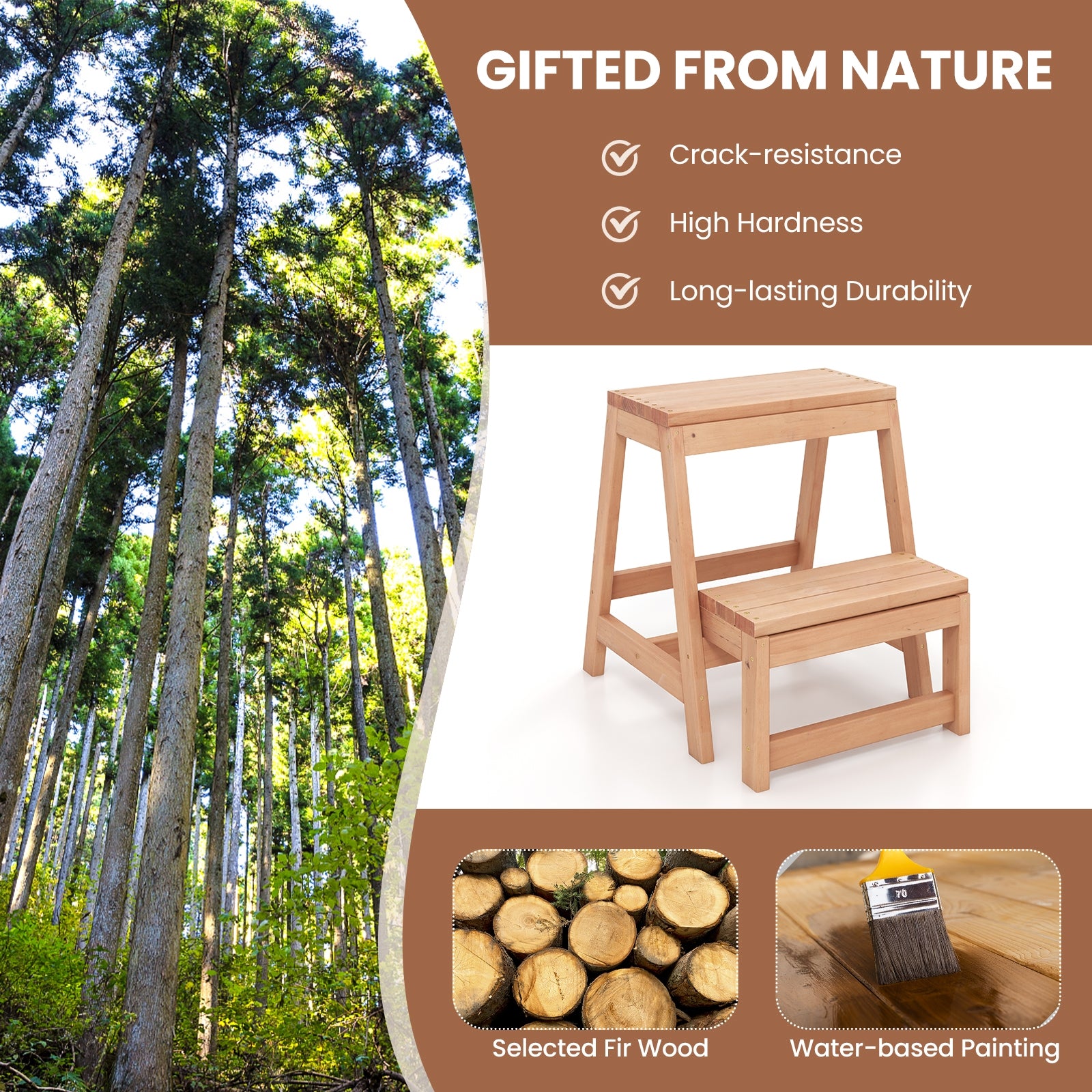 Multipurpose Wood Folding 2-Step Stool for Indoor Outdoor Plant Stand, Natural Kitchen Utensils at Gallery Canada