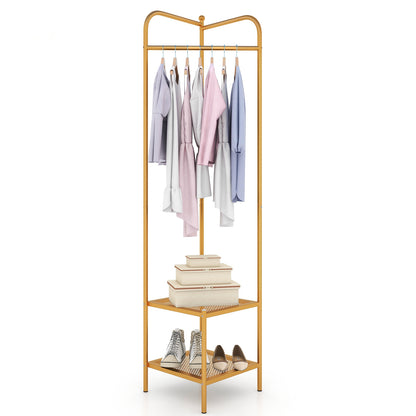 Corner Coat Rack with Top Hanger and 2 Mesh Shelves for Entryway Hallway Living Room Bedroom, Golden Coat Racks & Hall Trees at Gallery Canada