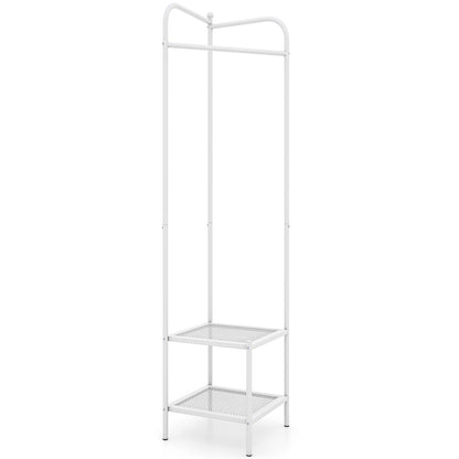 Corner Coat Rack with Top Hanger and 2 Mesh Shelves for Entryway Hallway Living Room Bedroom, White Coat Racks & Hall Trees White at Gallery Canada
