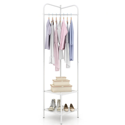 Corner Coat Rack with Top Hanger and 2 Mesh Shelves for Entryway Hallway Living Room Bedroom, White Coat Racks & Hall Trees at Gallery Canada