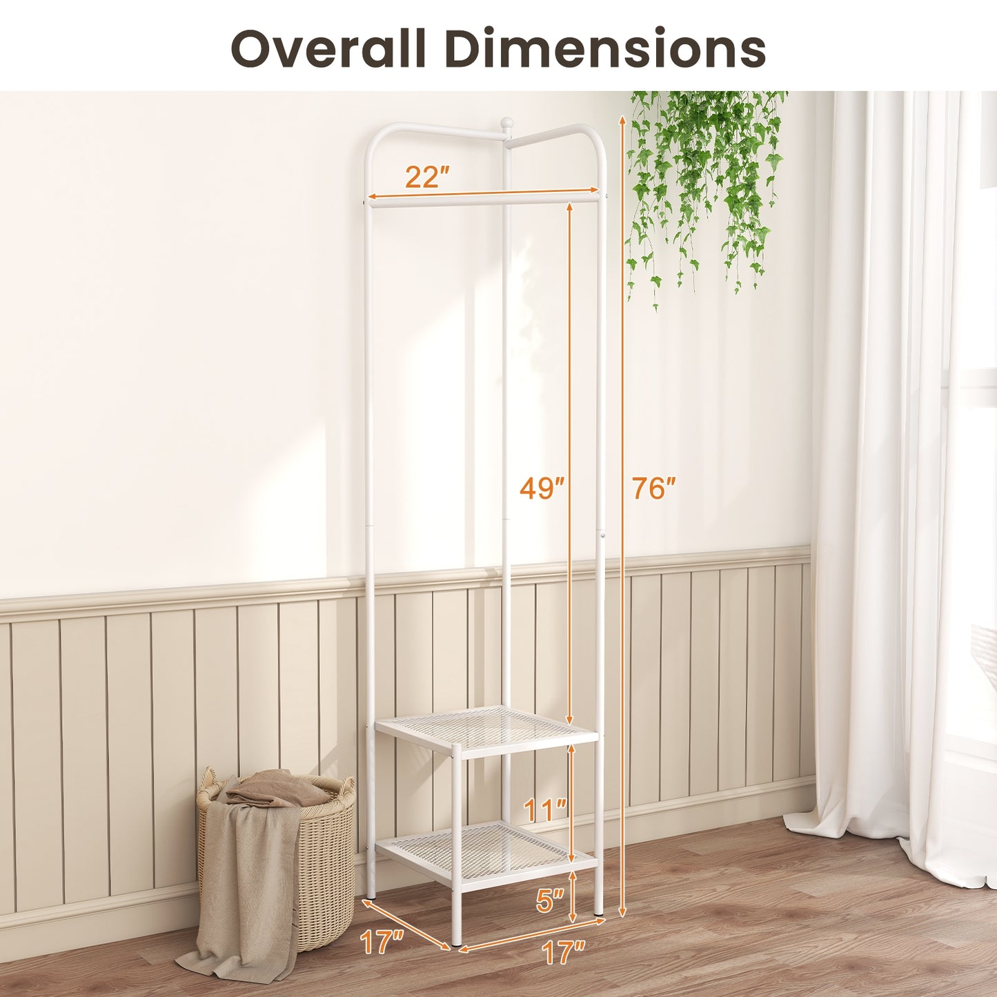 Corner Coat Rack with Top Hanger and 2 Mesh Shelves for Entryway Hallway Living Room Bedroom, White Coat Racks & Hall Trees at Gallery Canada