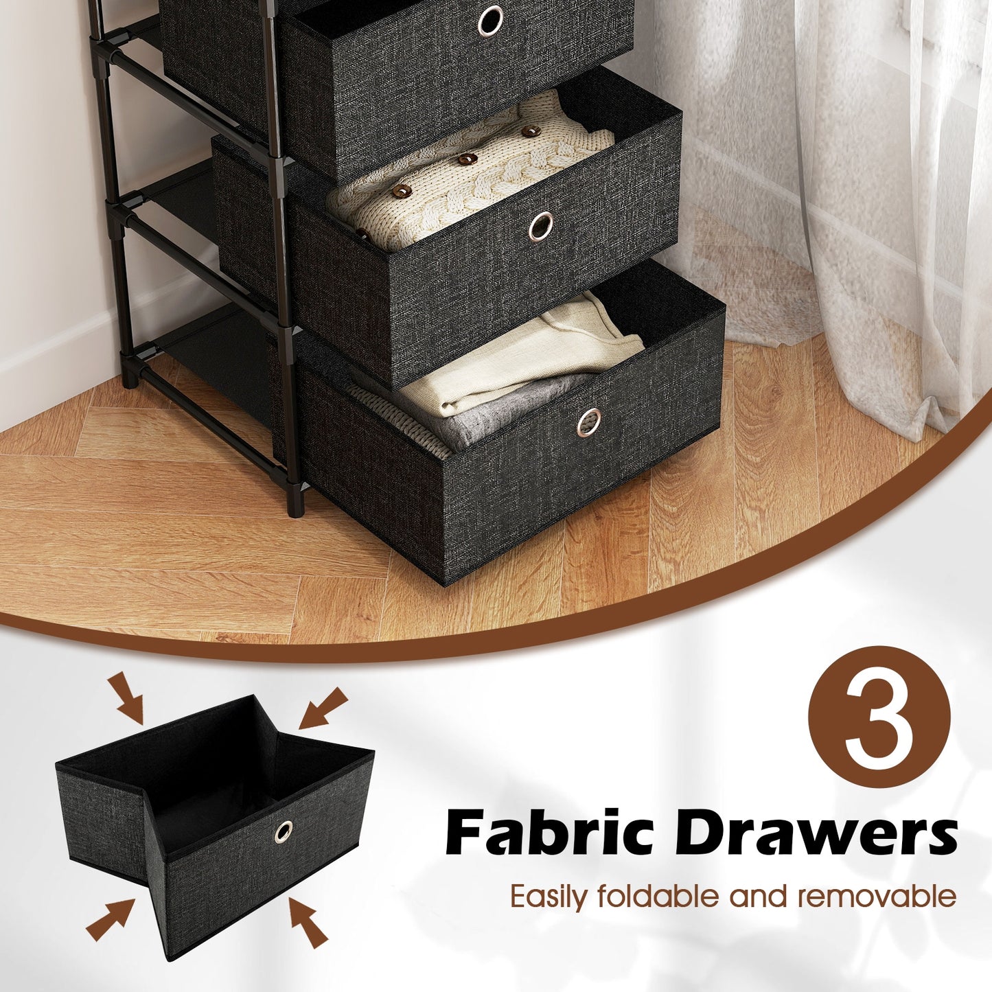 Dresser with 3/4 Drawers Fabric Storage Tower with Wood Top and Metal Frame-M, Black Dressers & Chests at Gallery Canada