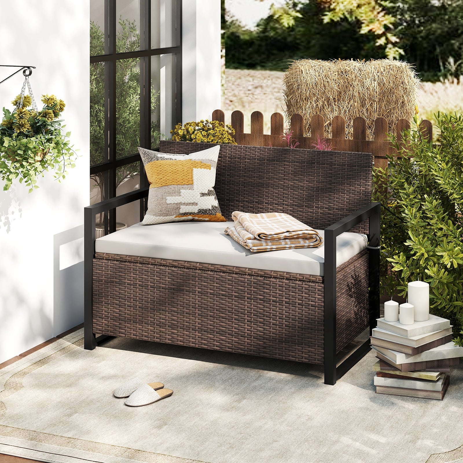 Patio Storage Bench-Mix Brown and Off White, Brown & White Sheds & Outdoor Storage at Gallery Canada