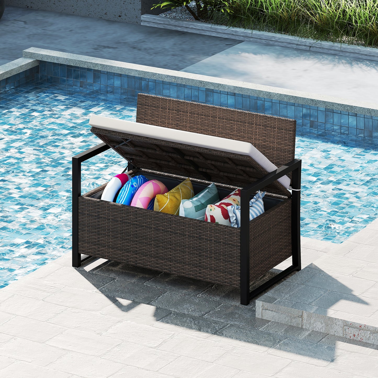 Patio Storage Bench-Mix Brown and Off White, Brown & White Sheds & Outdoor Storage at Gallery Canada