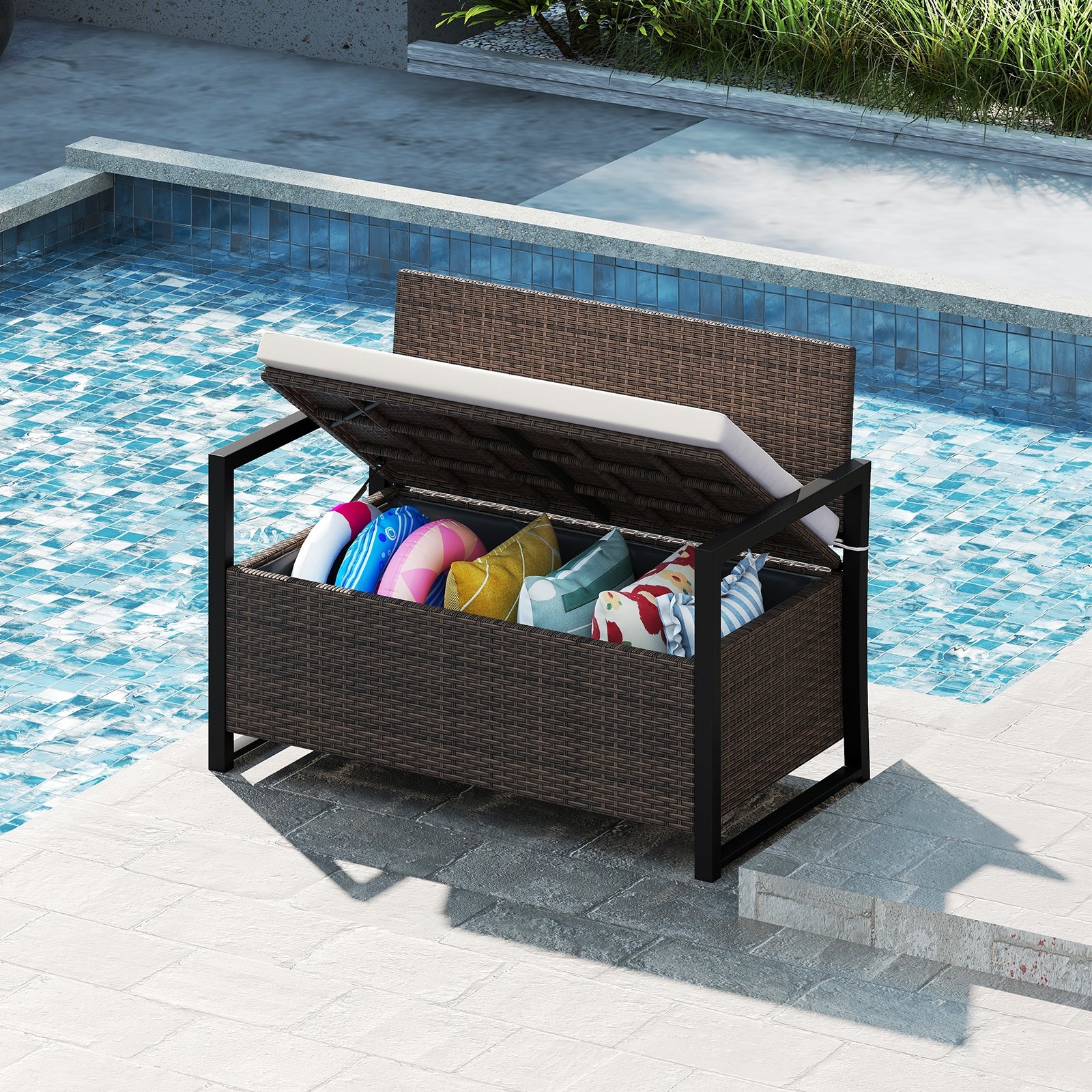 Patio Storage Bench-Mix Brown and Off White, Brown & White Sheds & Outdoor Storage at Gallery Canada