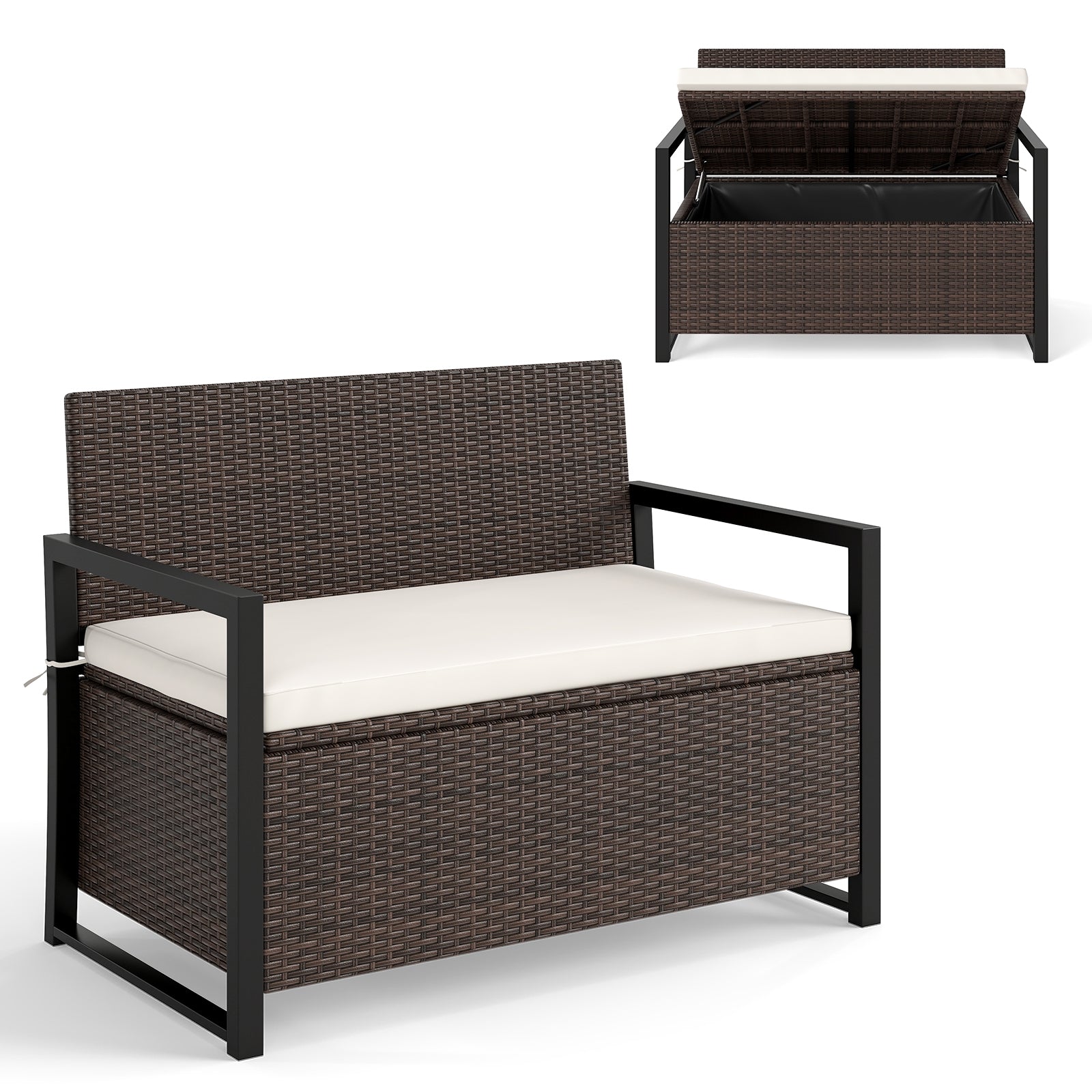 Patio Storage Bench-Mix Brown and Off White, Brown & White Sheds & Outdoor Storage Brown & White at Gallery Canada