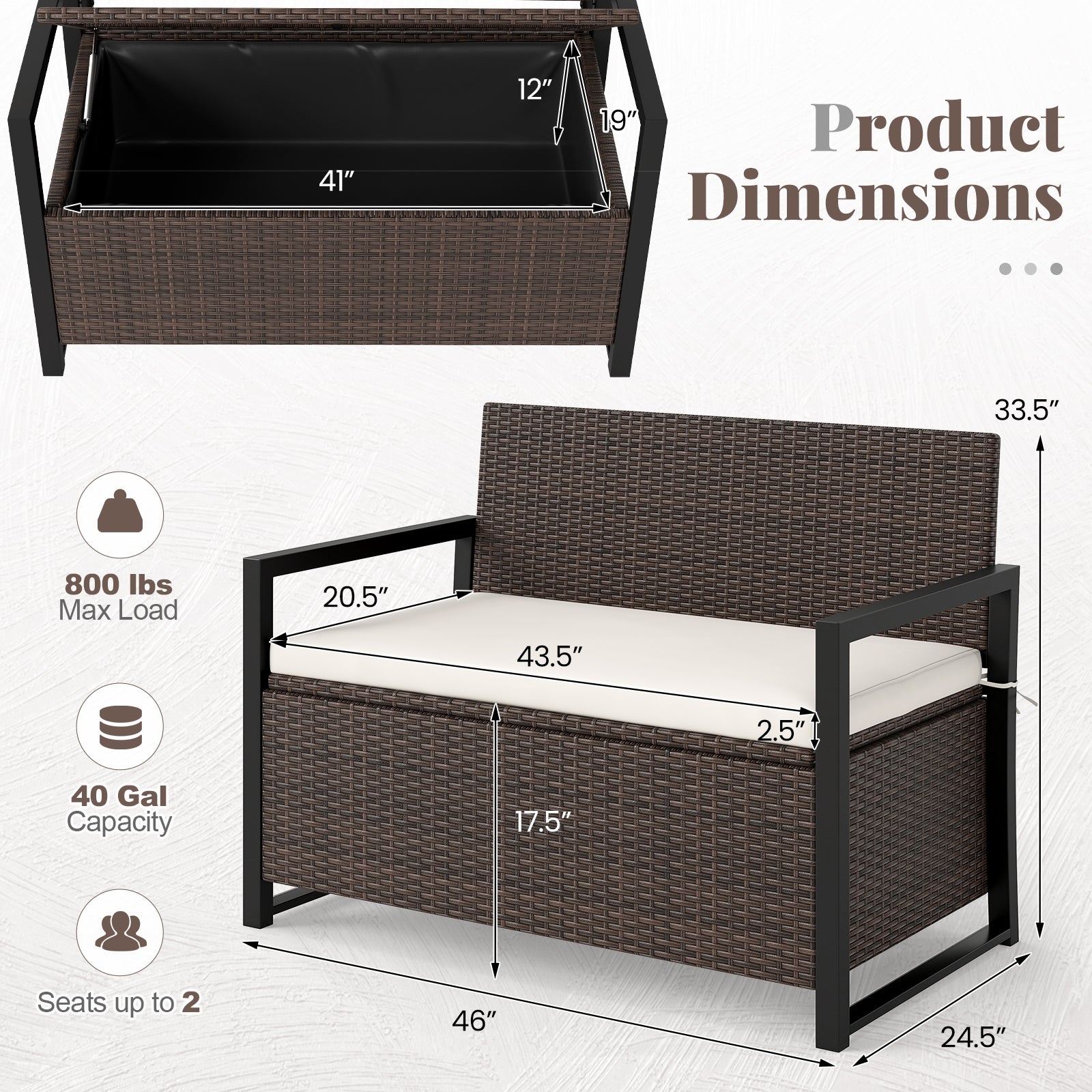 Patio Storage Bench-Mix Brown and Off White, Brown & White Sheds & Outdoor Storage at Gallery Canada