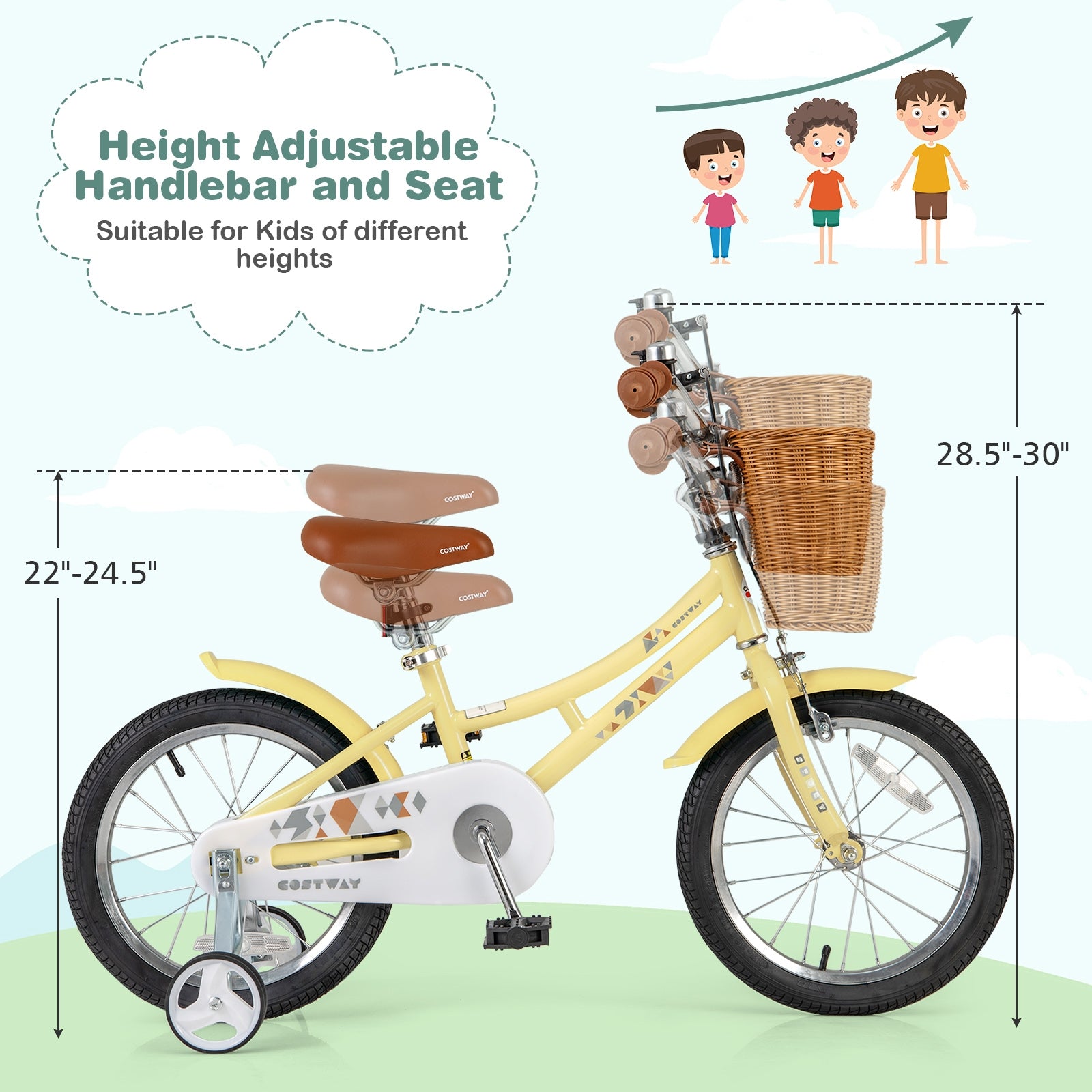 16 Inch Kids Bike Adjustable Bicycle with Reflectors and Bell for Children 4-7 Years Old-16 inches, Yellow Kids Bike at Gallery Canada