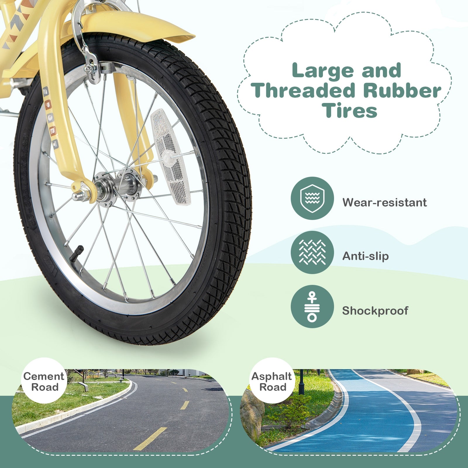 16 Inch Kids Bike Adjustable Bicycle with Reflectors and Bell for Children 4-7 Years Old-16 inches, Yellow Kids Bike at Gallery Canada