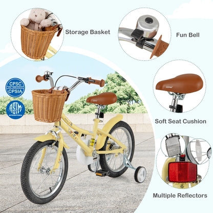 16 Inch Kids Bike Adjustable Bicycle with Reflectors and Bell for Children 4-7 Years Old-16 inches, Yellow Kids Bike at Gallery Canada