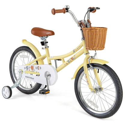 Vélo pour enfants de 18 pouces, vélo réglable, réflecteurs, sonnette, jaune