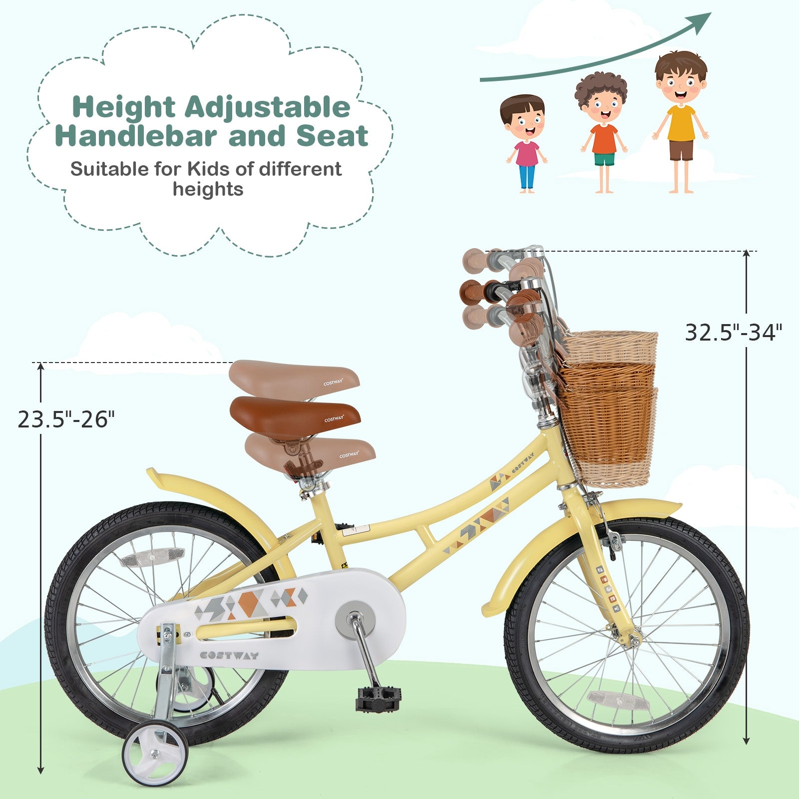 18 Inch Kids Bike Adjustable Bicycle with Reflectors and Bell for Children 4-8 Years Old-18 inches, Yellow Kids Bike at Gallery Canada