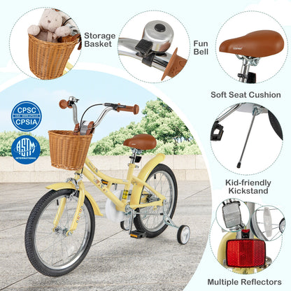 18 Inch Kids Bike Adjustable Bicycle with Reflectors and Bell for Children 4-8 Years Old-18 inches, Yellow Kids Bike at Gallery Canada