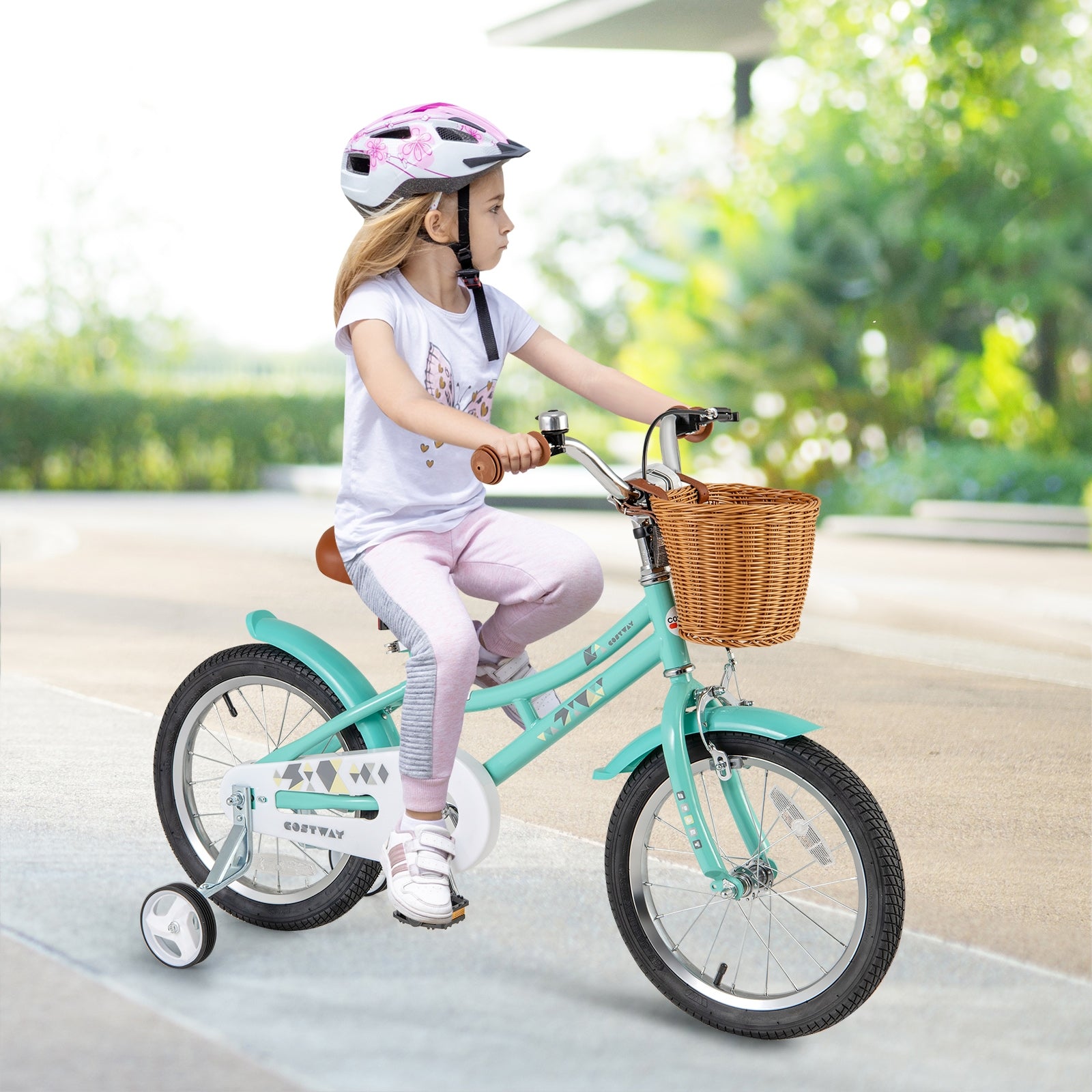 16 Inch Kids Bike Bicycle with Training Wheels and 2 Brake System Ages 4-7 Years Old-16 inches, Green Kids Bike at Gallery Canada