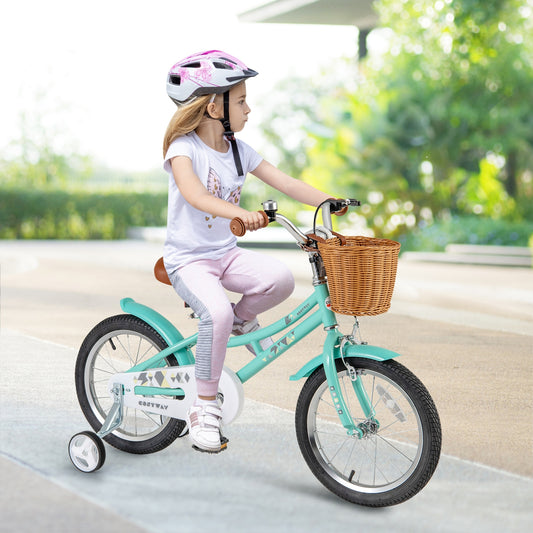 16 Inch Kids Bike Bicycle with Training Wheels and 2 Brake System Ages 4-7 Years Old-16 inches, Green Kids Bike Green at Gallery Canada