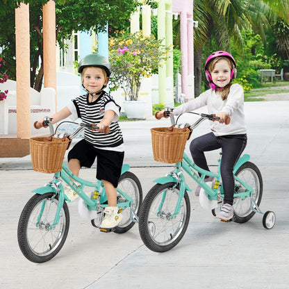 16 Inch Kids Bike Bicycle with Training Wheels and 2 Brake System Ages 4-7 Years Old-16 inches, Green Kids Bike at Gallery Canada