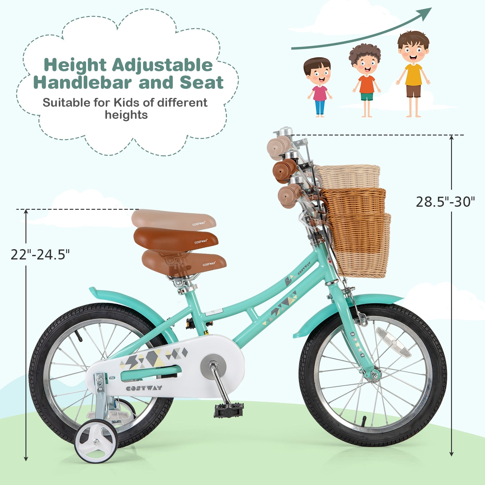 16 Inch Kids Bike Bicycle with Training Wheels and 2 Brake System Ages 4-7 Years Old-16 inches, Green Kids Bike at Gallery Canada