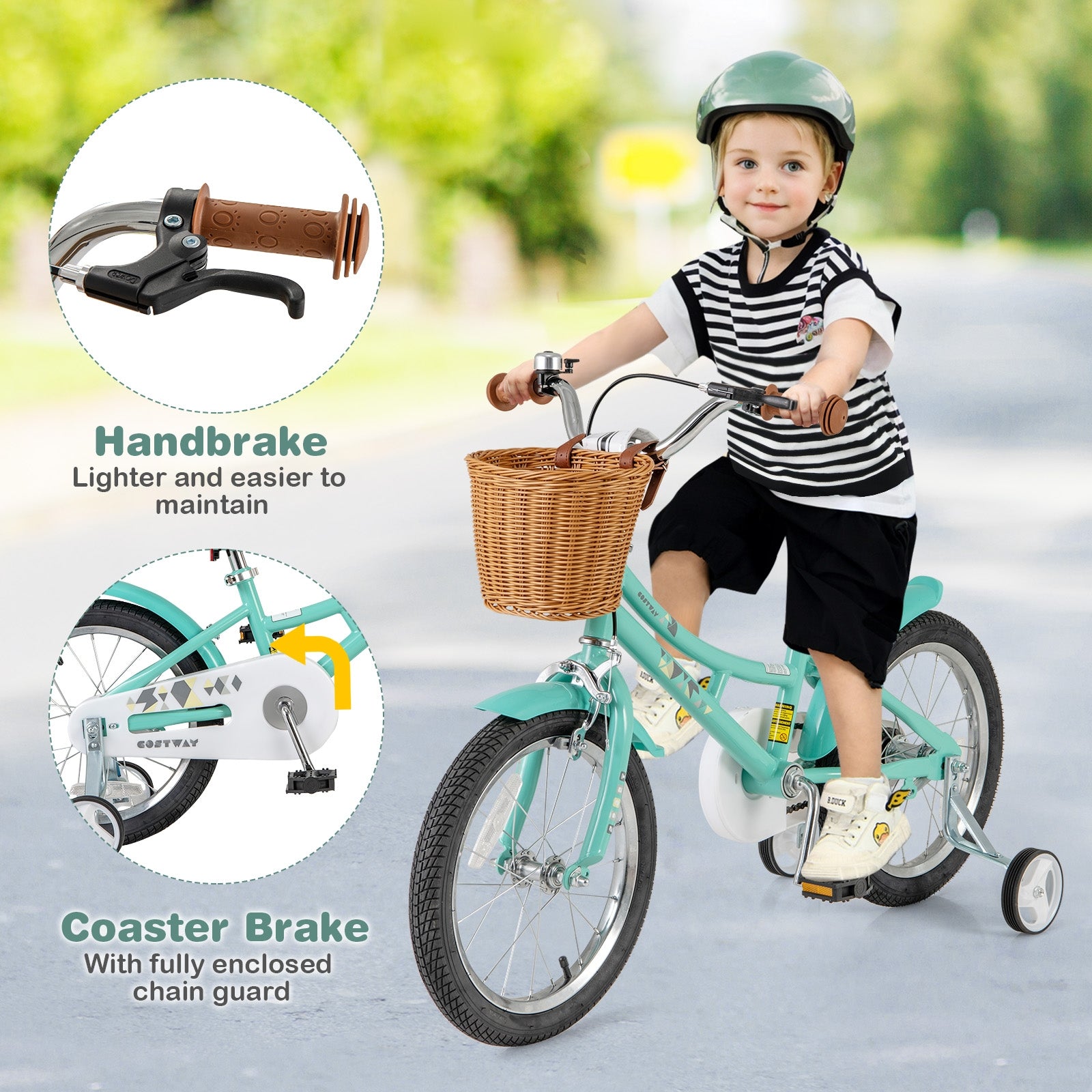 16 Inch Kids Bike Bicycle with Training Wheels and 2 Brake System Ages 4-7 Years Old-16 inches, Green Kids Bike at Gallery Canada