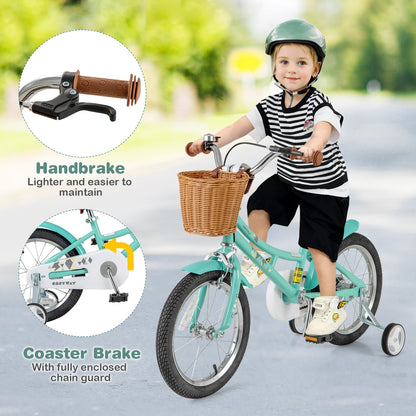16 Inch Kids Bike Bicycle with Training Wheels and 2 Brake System Ages 4-7 Years Old-16 inches, Green Kids Bike at Gallery Canada