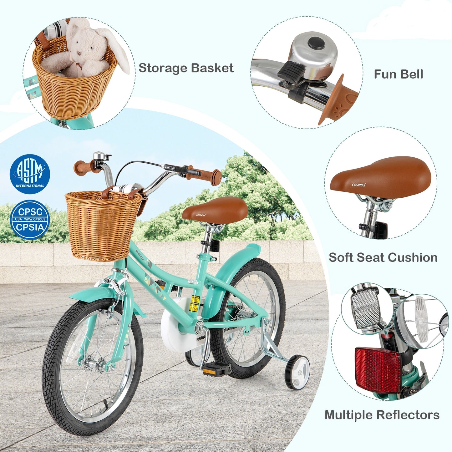 16 Inch Kids Bike Bicycle with Training Wheels and 2 Brake System Ages 4-7 Years Old-16 inches, Green Kids Bike at Gallery Canada