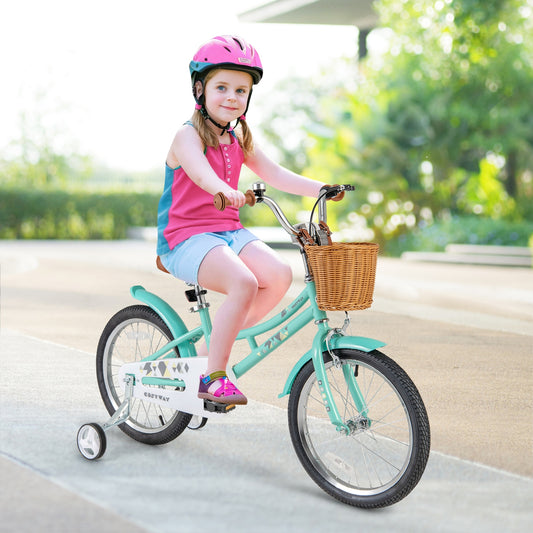 18 Inch Kids Bike Bicycle with Training Wheels and 2 Brake System Ages 4-8 Years Old-18 inches, Green Kids Bike Green at Gallery Canada