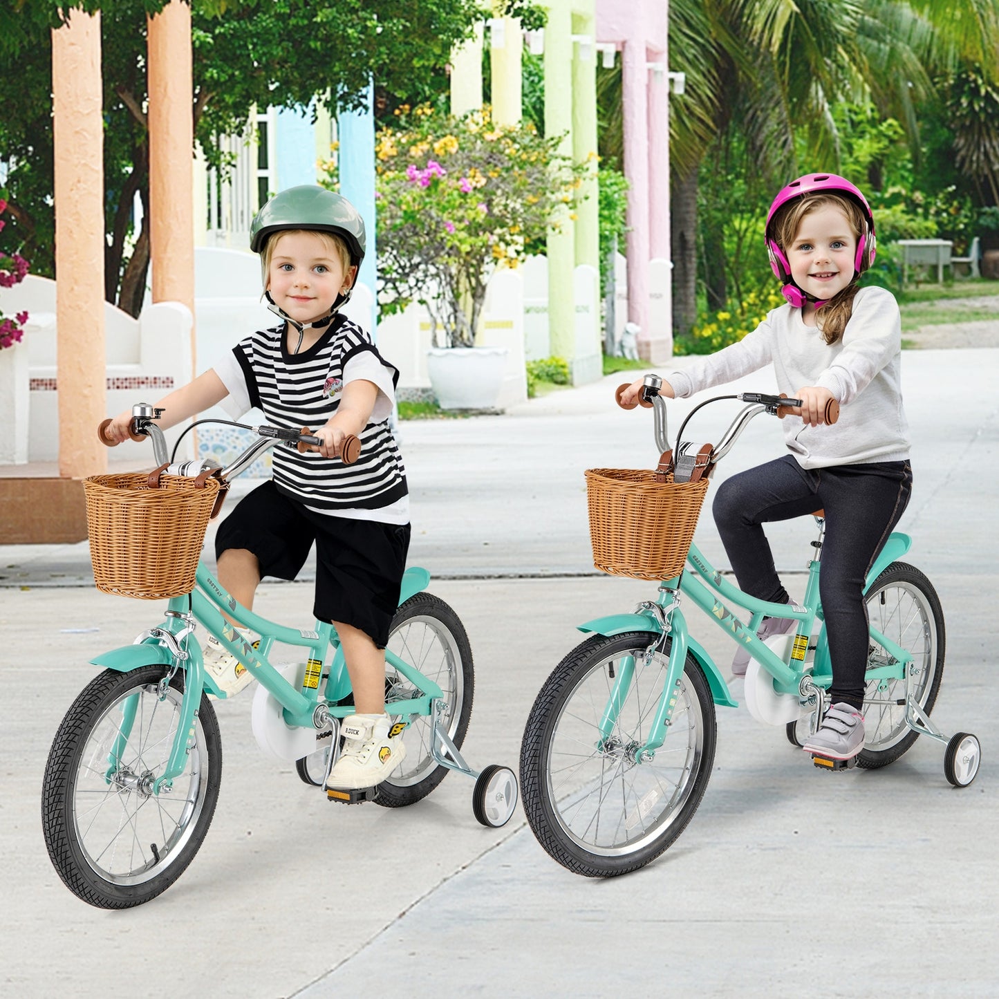 18 Inch Kids Bike Bicycle with Training Wheels and 2 Brake System Ages 4-8 Years Old-18 inches, Green Kids Bike at Gallery Canada