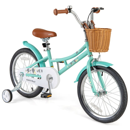 18 Inch Kids Bike Bicycle with Training Wheels and 2 Brake System Ages 4-8 Years Old-18 inches, Green Kids Bike at Gallery Canada