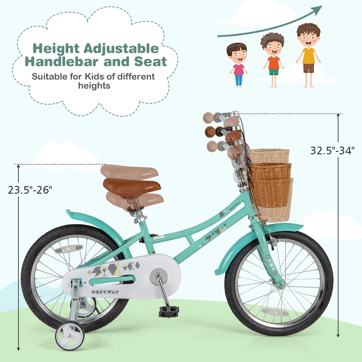 18 Inch Kids Bike Bicycle with Training Wheels and 2 Brake System Ages 4-8 Years Old-18 inches, Green Kids Bike at Gallery Canada