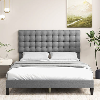Queen Size Upholstered Platform Bed with Square Stitched Headboard Beds & Bed Frames at Gallery Canada