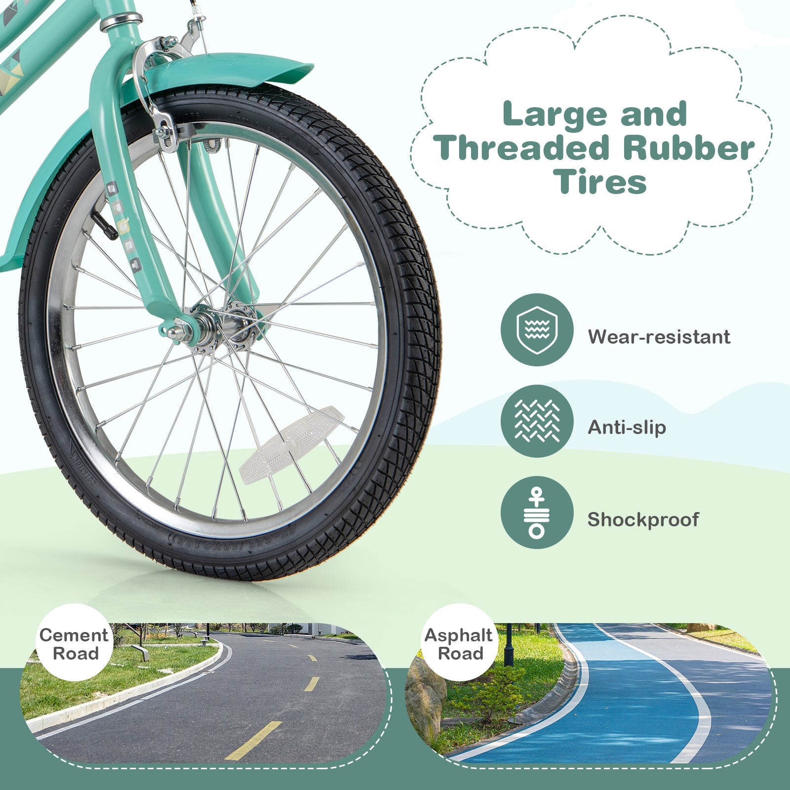 18 Inch Kids Bike Bicycle with Training Wheels and 2 Brake System Ages 4-8 Years Old-18 inches, Green Kids Bike at Gallery Canada