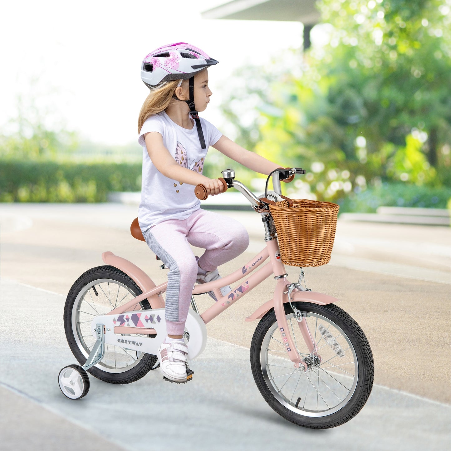 16 Inch Kids Bike Retro Bicycle with Adjustable Height and Basket for Ages 4-7 Years Old-16 inches, Pink Kids Bike at Gallery Canada