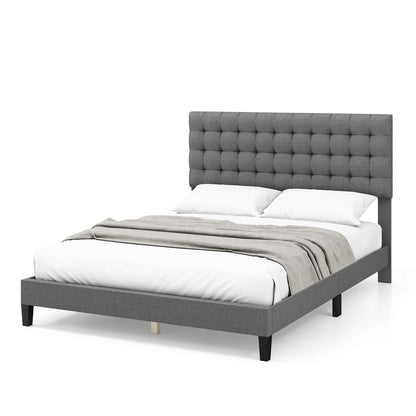 Queen Size Upholstered Platform Bed with Square Stitched Headboard Beds & Bed Frames at Gallery Canada