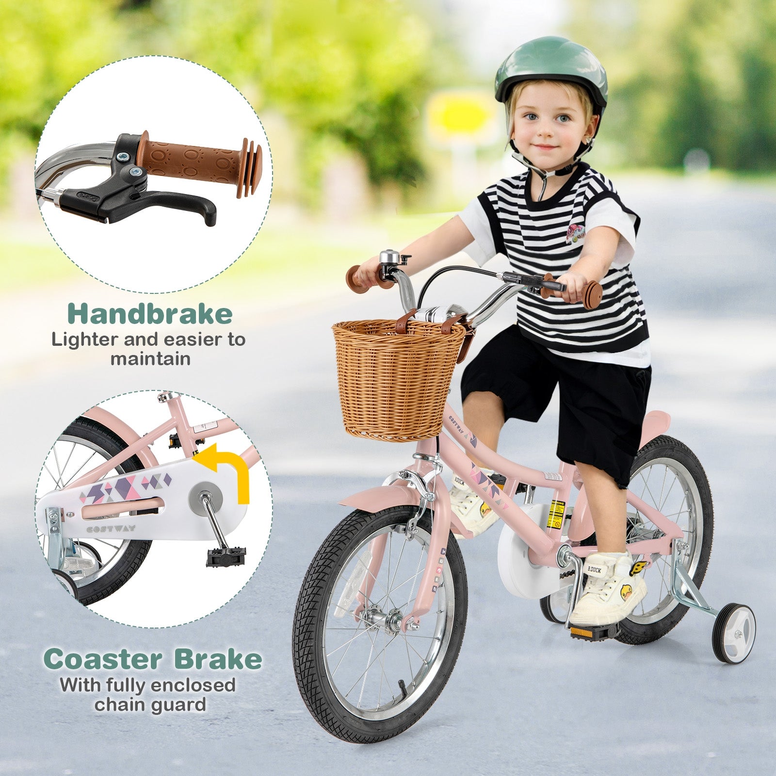 16 Inch Kids Bike Retro Bicycle with Adjustable Height and Basket for Ages 4-7 Years Old-16 inches, Pink Kids Bike at Gallery Canada