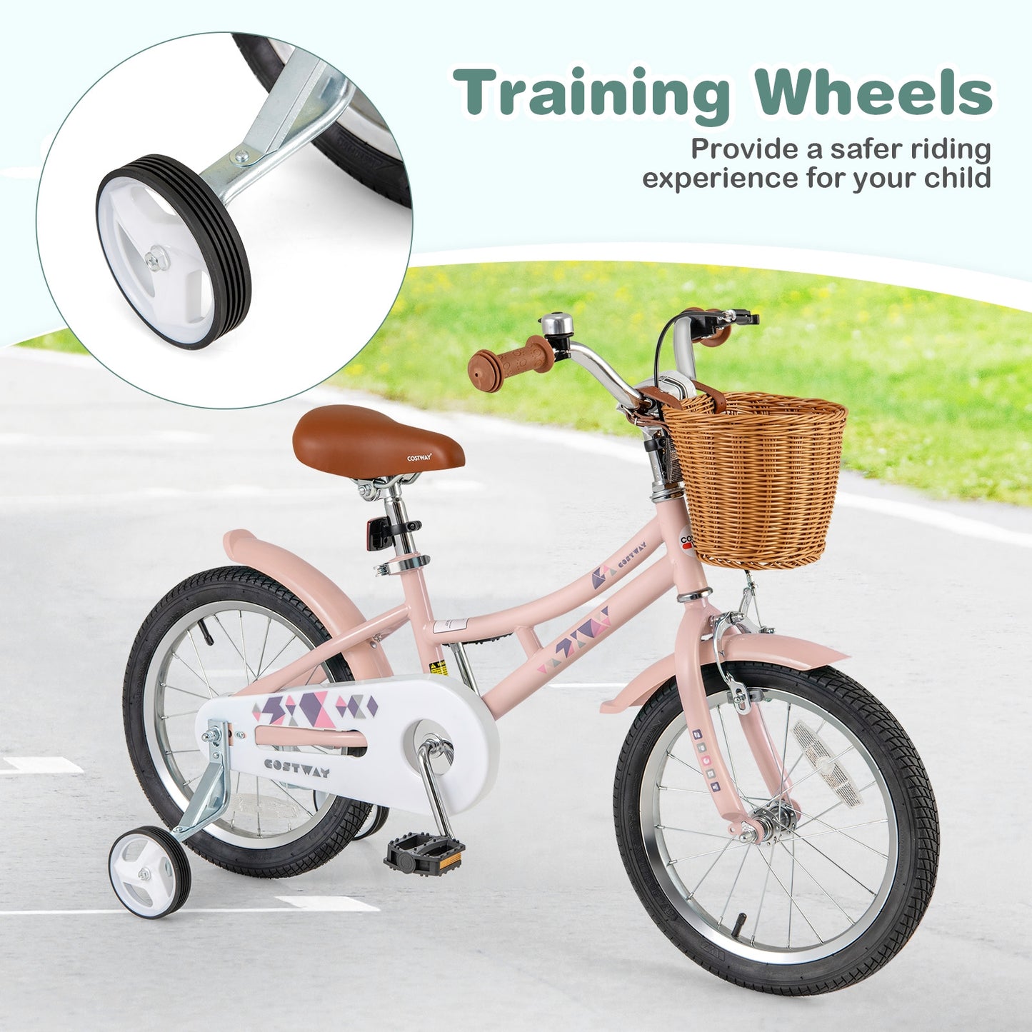 16 Inch Kids Bike Retro Bicycle with Adjustable Height and Basket for Ages 4-7 Years Old-16 inches, Pink Kids Bike at Gallery Canada