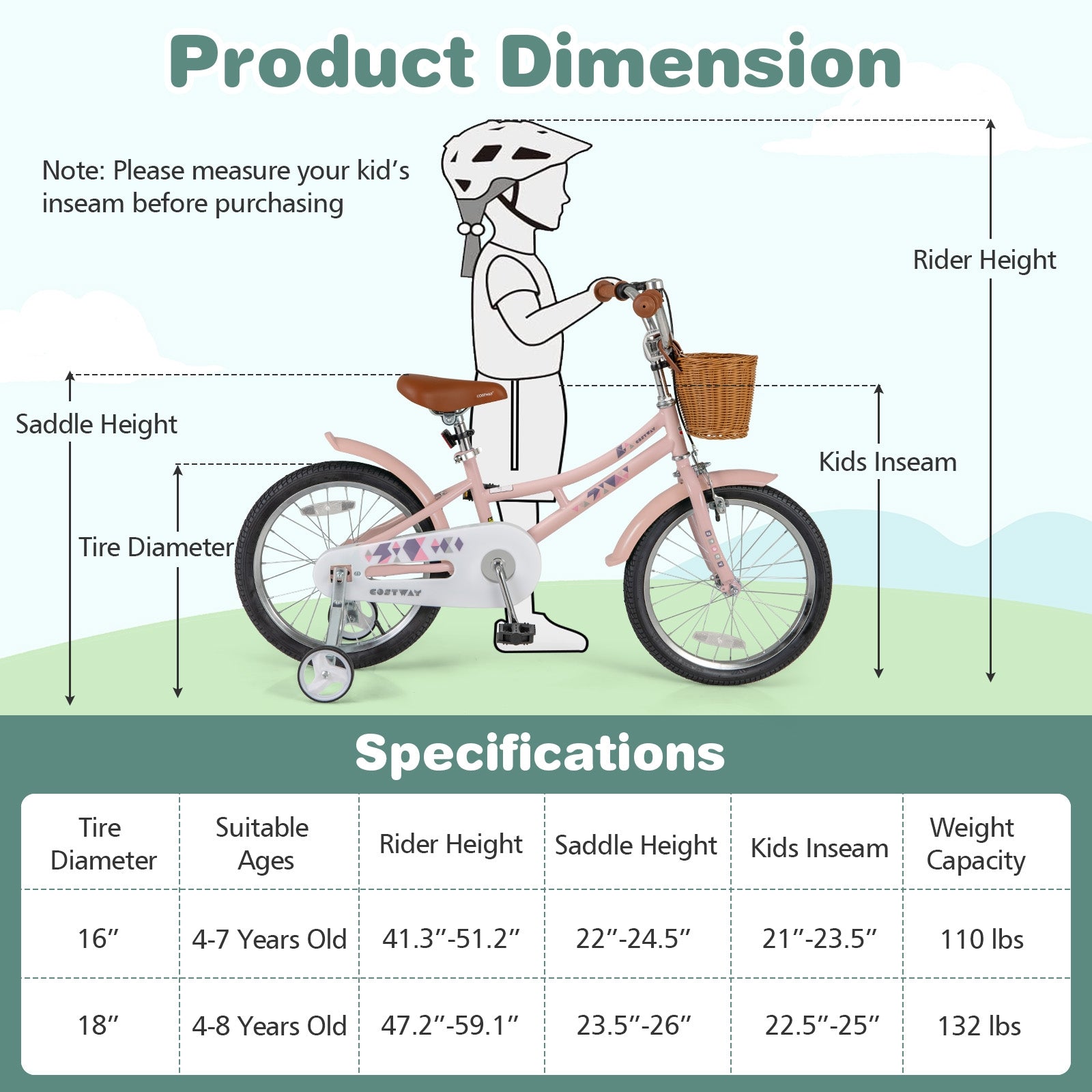 18 Inch Kids Retro Bike, Adjustable Height, Basket, Pink Kids Bike at Gallery Canada