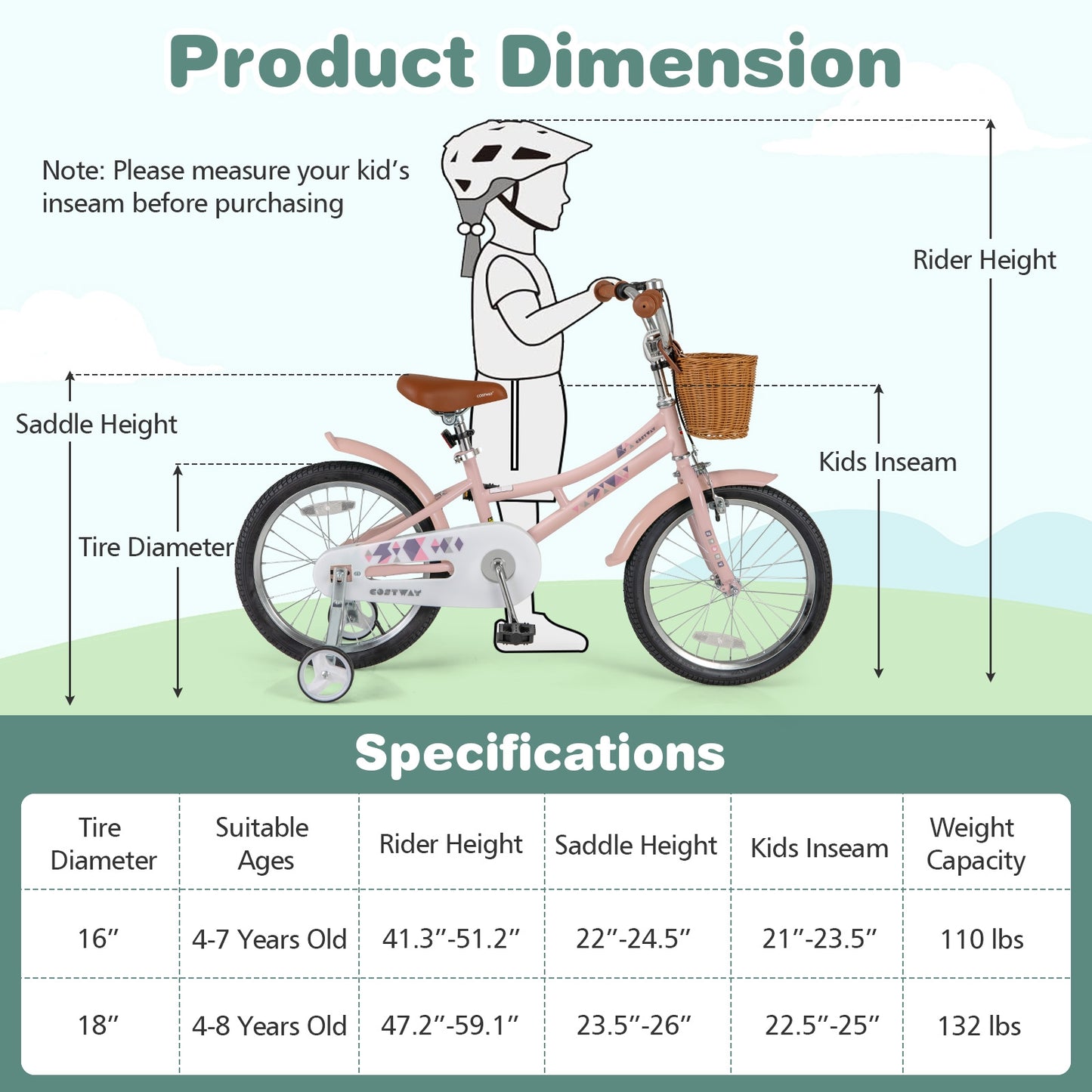 18 Inch Kids Retro Bike, Adjustable Height, Basket, Pink Kids Bike at Gallery Canada