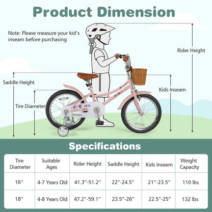 18 Inch Kids Retro Bike, Adjustable Height, Basket, Pink Kids Bike at Gallery Canada