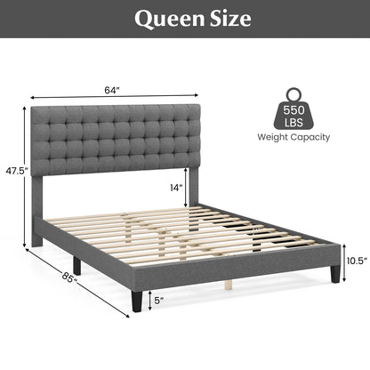 Queen Size Upholstered Platform Bed with Square Stitched Headboard Beds & Bed Frames at Gallery Canada