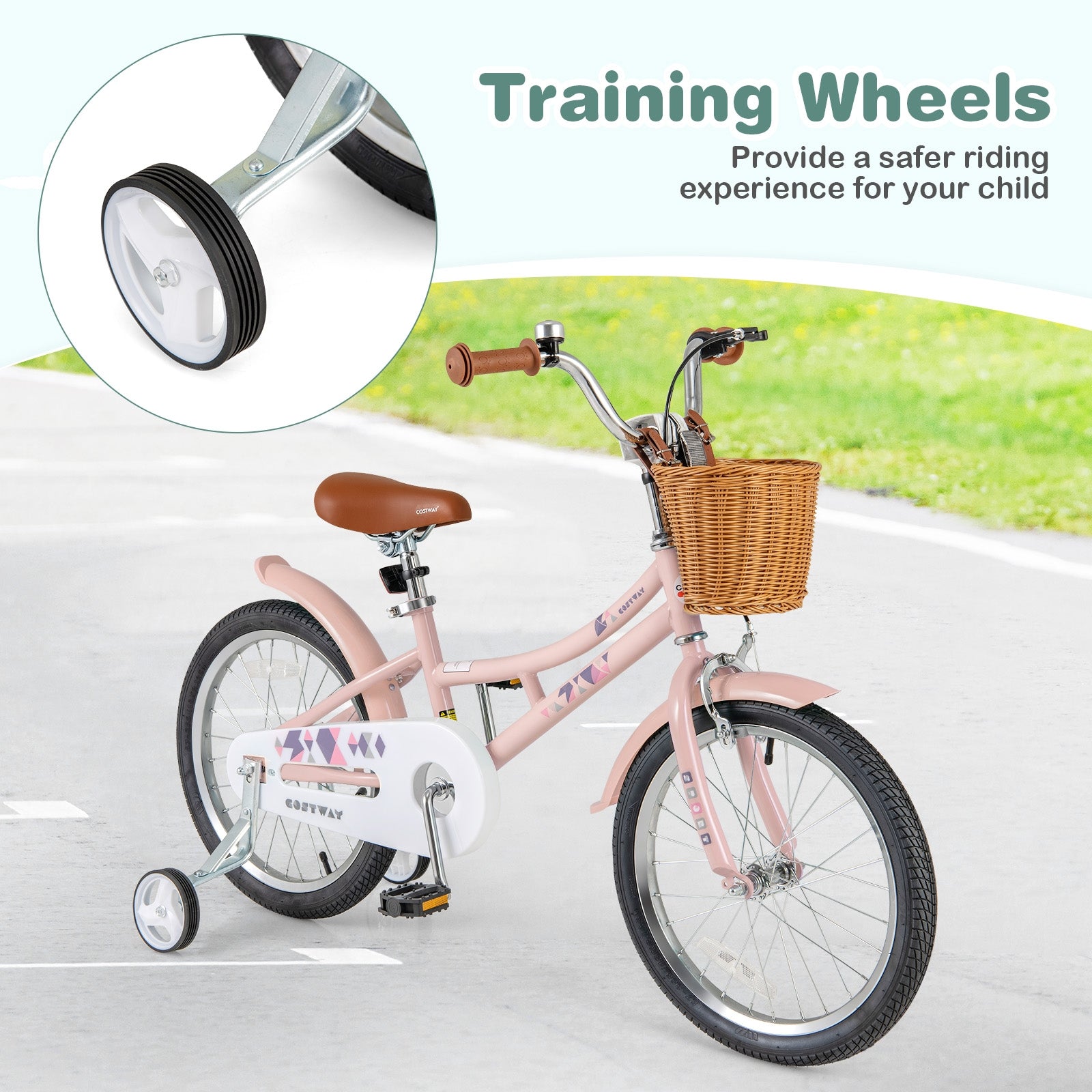 18 Inch Kids Retro Bike, Adjustable Height, Basket, Pink Kids Bike at Gallery Canada
