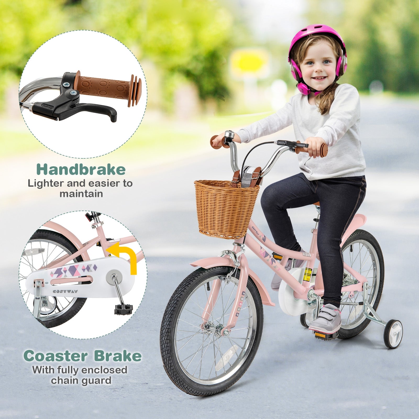 18 Inch Kids Retro Bike, Adjustable Height, Basket, Pink Kids Bike at Gallery Canada
