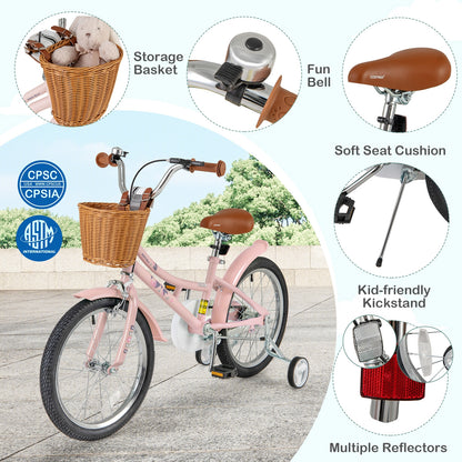 18 Inch Kids Retro Bike, Adjustable Height, Basket, Pink Kids Bike at Gallery Canada