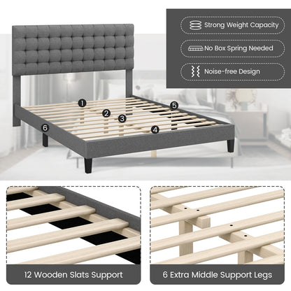 Queen Size Upholstered Platform Bed with Square Stitched Headboard Beds & Bed Frames at Gallery Canada