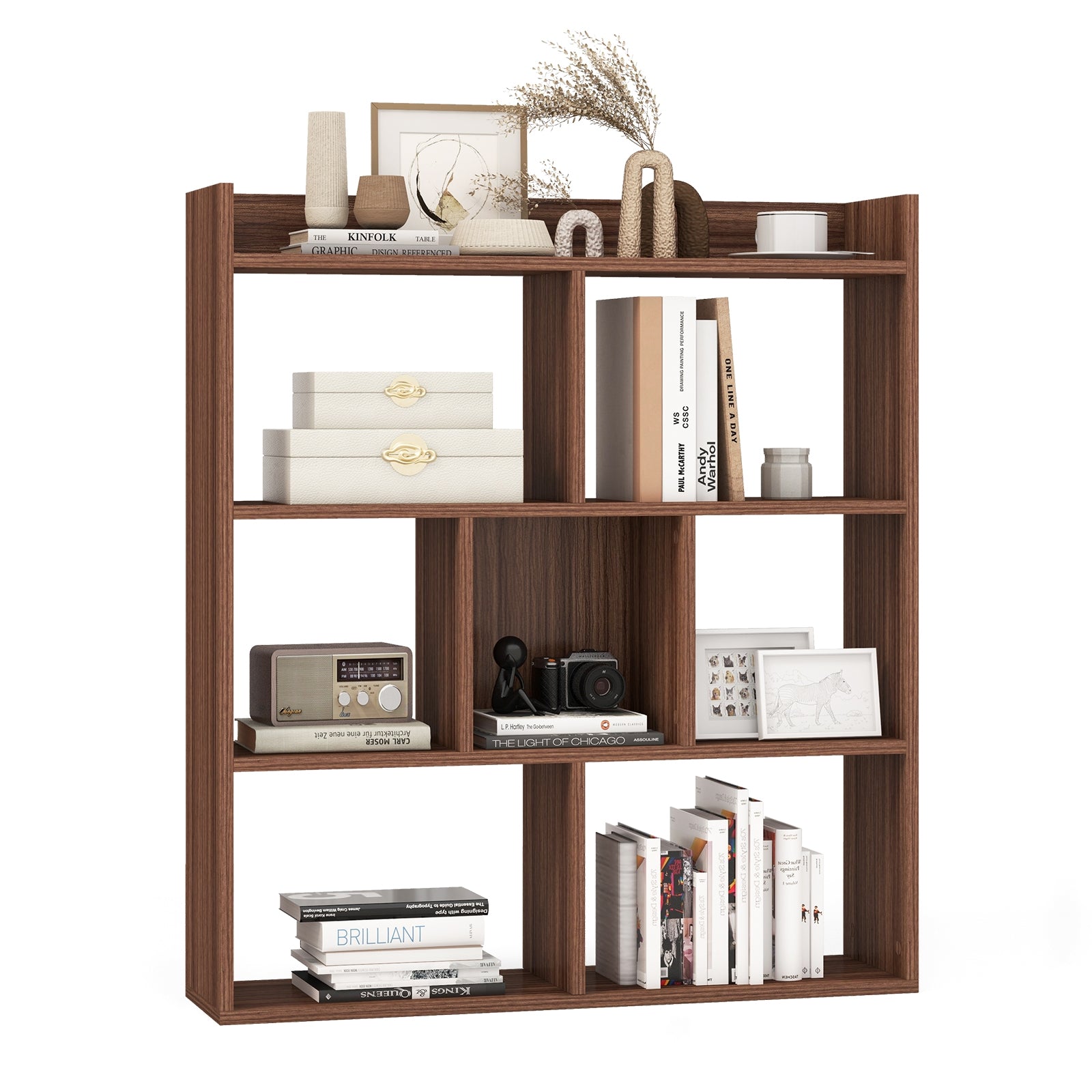 7 Cubes Open-back Bookshelf with Anti-Toppling Devices, Walnut Bookcases at Gallery Canada