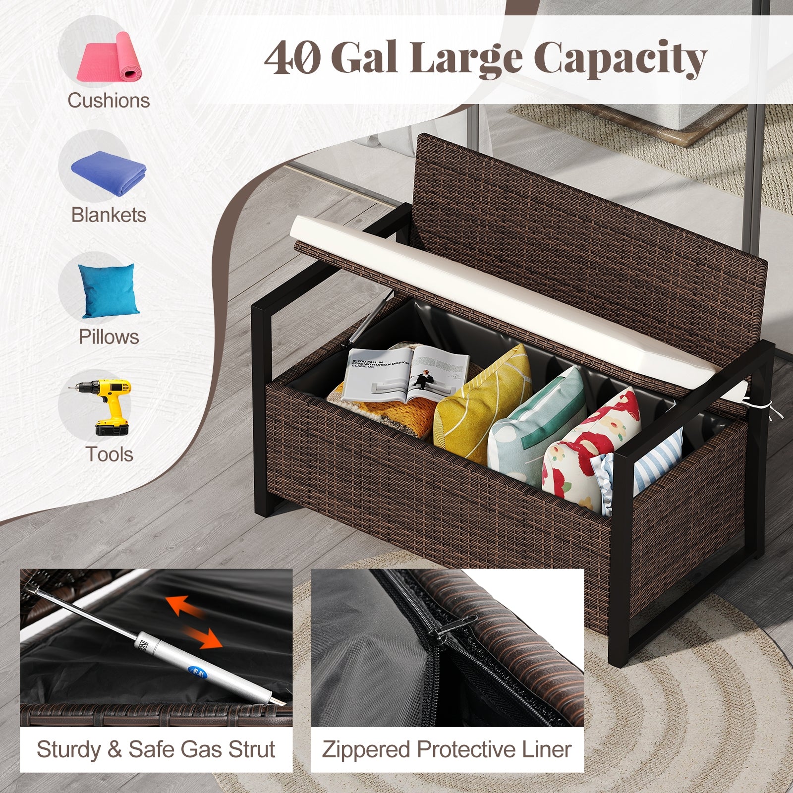 Patio Storage Bench-Mix Brown and Off White, Brown & White Sheds & Outdoor Storage at Gallery Canada