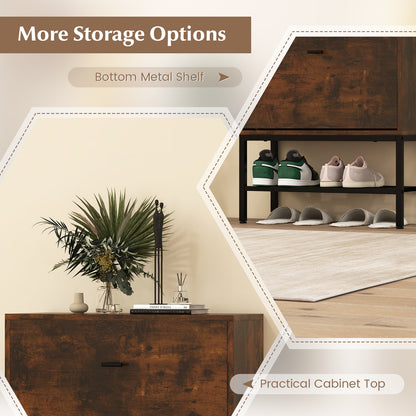 Industrial Shoe Storage Cabinet with 2 Flip Drawers and 1 Bottom Metal Shelf, Brown Shoe Racks & Storage Benches at Gallery Canada