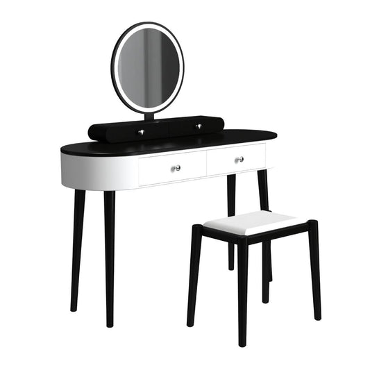 Makeup Vanity Table Set with LED Mirror and 3 Spacious Drawers-White-Dark Wood, White-Dark Wood