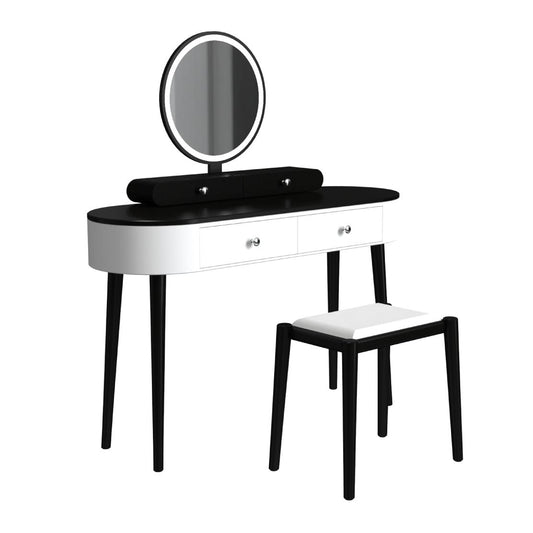 Makeup Vanity Table Set with LED Mirror and 3 Spacious Drawers-White-Dark Wood, White Makeup Vanities White-Dark Wood at Gallery Canada